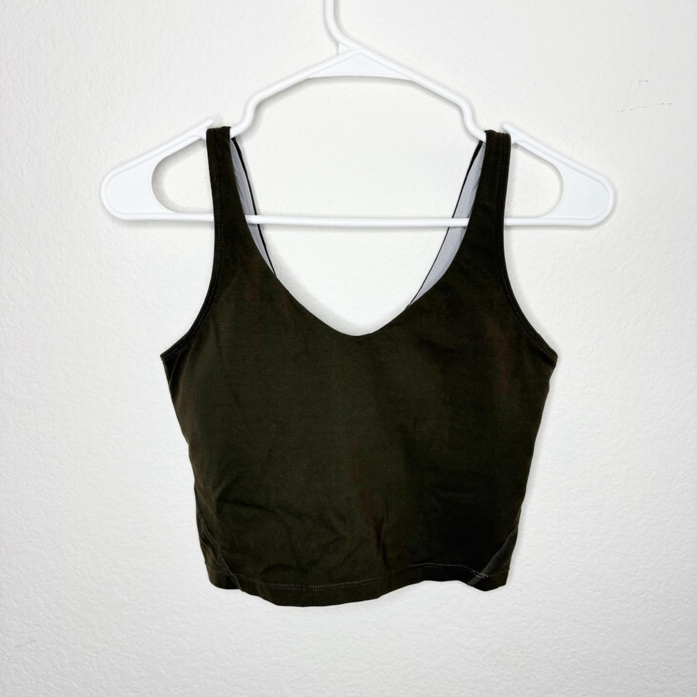 Army Green V-Neck Crop Tank Top - Women's Essential Crop